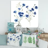DesignArt 'plavi kukuruzni cvijeće sa zelenim lišćem na bijelom III' tradicionalno platno zidne umjetničke print