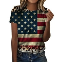 Ženska ljetna majica s printom na Dan neovisnosti s kratkim rukavima s okruglim vratom, 3-inčni digitalni tisak,