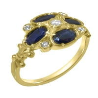 10-karatno žuto zlato britanske proizvodnje s prirodnim dijamantima i safirima ženski prsten - opcije veličine