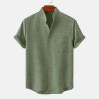 muške košulje od običnog kroja od pamuka i lana, ležerna košulja na kopčanje, jednobojni pripijeni gornji dio