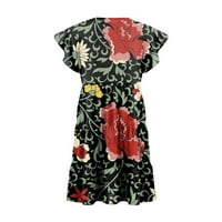 Tking Fashion's Women Summer Casual Slatka cvjetna labava ruffle haljina ruffle ruffle Mini Beach haljina crvena