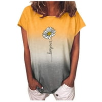 Modne žene gradijent cvjetni print o-vrata majice kratkih rukava bluza žuti xxxl