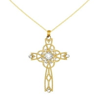 Primalno zlato karatno žuto zlato i rodij dijamantni obloga s perlama Infinity Cross privjesak s lancem konopa