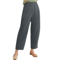 Pamučna posteljina ležerna elastična hlača s strukom Žene labave hlače široke noge Ljetna modna čvrsta boja džep