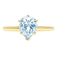 Plavi prirodni nebesko plavi topaz u obliku kruške 1,5 karata ugraviran u žuto zlato od 14 karata, vjenčani prsten
