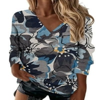 Glookwis žene cvjetni print vrhovi osnovni pulover casual patchwork majica v geometrijska majica s vratom tunika