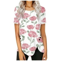 Ženski ljetni vrhovi cvjetni okrugli vrat majice kratkih rukava Green 4xl