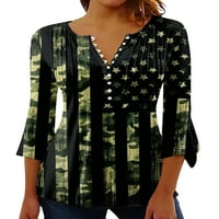 LUMONO WOMAN Majica American Flag Summer Tops v Neck Henley košulja Ladies casual tiney lagana rukava tunika bluza