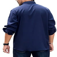 Muškarci se vrte košulje na vratu gumb dolje dolje košulja s tunikom muški casual bluza rad tamnoplava