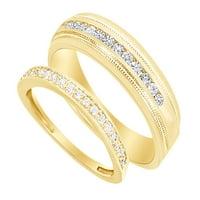 Okrugli rezani bijeli prirodni dijamant njegov vjenčani bend postavljen u 14k žutom zlatu