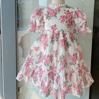 Odjeća za djevojčice, haljina s kratkim rukavima S cvjetnim printom, ljetna slatka haljina princeze, ležerna haljina