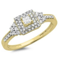 Kolekcija 0. Zaručnički prsten od 14k princeze i okruglog dijamanta, žuto zlato, veličina 7