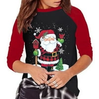 Ženska Božićna majica s okruglim vratom i dugim rukavima u obliku krpica u donjem rublju, Ležerne bluze