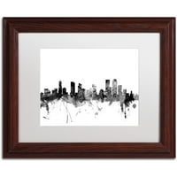 Zaštitni znak likovna umjetnost Denver Colorado Skyline B&W Canvas Art by Michael Tompsett, White Matte, Wood