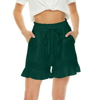 Ljetne ženske kratke Ležerne hlače s džepovima i vezicama, jednobojne kratke hlače s volanima u vojno zelenoj