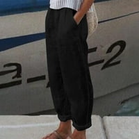 Ženske ljetne Ležerne široke jednobojne pamučne i lanene hlače s džepovima, sportske hlače, Radne hlače, hlače