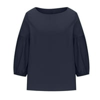Ženske pamučne tunike majice modne košulje jesenske jednobojne Vintage pulover dugih rukava s okruglim vratom