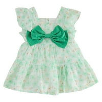 Slatke haljine za djevojčice s kratkim rukavima s mašnom, cvjetna čipkasta haljina, zelena, 12m-18m