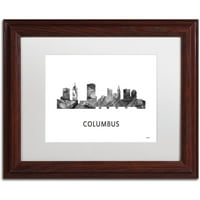 Zaštitni znak likovna umjetnost 'Columbus Ohio Skyline WB-BW' Canvas Art by Marlene Watson, bijela mat, drveni