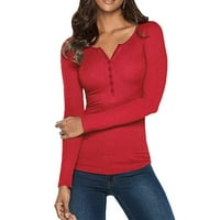 Žene jeftine trendovske vrhove velike žene košulja v gumb Čvrsta majica ženski vrat dugi rukavi majice Košulje