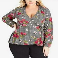 Modna urbana šik omotana bluza s cvjetnim printom Plus veličine mala-16