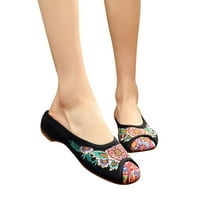 papuče za žene žene tkanine sandale Nacionalne vezene tetive potplati cvjetovi papuče kuću za žene crne + us:
