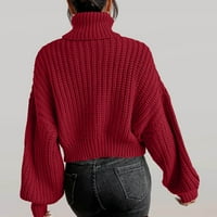 Vremenske kapuljače za žene solidne boje pulover dugih rukava Turtleneck-Neck Casual Puloper Tops, Crveni, s