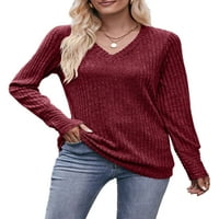 Ženska majica vrhovi s rebrastim rebrastim tunikom bluza ležerna majica pulover za putovanja vinsko crvena
