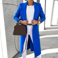 Ženski modni široki ležerni jesenski / zimski jednobojni kaputi od tvida na kopčanje u plavoj boji