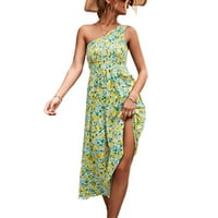 JDLSPPL ženske duge haljine na plaži odmor jeseni ljeto Elegantna moda One rame A Line haljina žuti medij