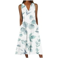 Dyegold Sundresses za žene casual plaže cvjetni print ljeto v vrat bez rukava plus boho maxi dugačka haljina s