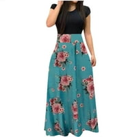 Ženska modna cvjetna ruka kratka rukava cvjetni boho duga haljina ležerna haljina plus haljina za ljeto vintage