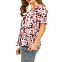 Ženski cvjetni gumb za ispis dolje Scoop Neck ruffled rukavi bluza