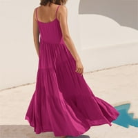 Za žene, ljetna široka haljina za plažu s naramenicama, duga pletena Maksi haljina bez rukava velike veličine
