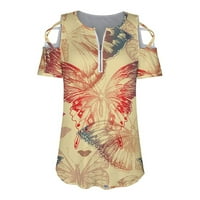 Ženske ljetne majice kratkih rukava s otvorenim ramenima s printom, majice, bluze, majice za žene, paketi, narančasta