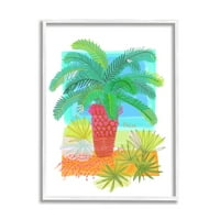 Stupell Industries Tropska palmina biljka Listovi ćudljivo ljeto botaničke grafičke umjetnosti bijela uokvirena