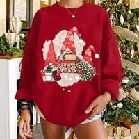 Preveliki grafički Božićni duks za žene modni casual pulover s okruglim vratom s dugim rukavima majica majica