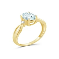 Jewelersclub Carat T.G.W. Akvamarin i bijeli dijamantni naglasak 14K zlato preko srebrnog prstena