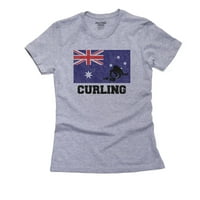 Ženska pamučna Siva Majica siluete olimpijska-Curling-Zastava Australije