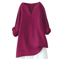 Ženska majica od pamuka i lana-vrhovi u boji vina, veličina