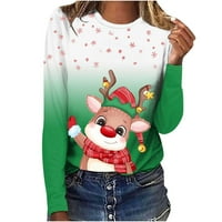 Ženske božićne majice s veselim Božićem, bluze s gradijentnim printom, lagane majice s okruglim vratom s dugim