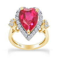 Simulirani ružičasto-bijeli prsten za angažman srca safira u 14K žutom zlatu preko Sterling Silver-4