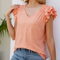 Ženske majice Summer Top Top Solid Color s V-izrezom naklonjeni kratki rukavi ležerna labava majica s dvostrukim