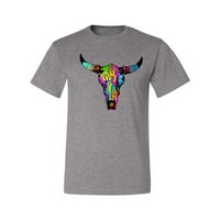 Muška majica s uzorkom Divlji Bobbi, raznobojna duga krava, Lubanja Bika, ljubitelj životinja, Heather Siva, 4
