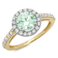 Dijamant okruglog reza s imitacijom zelenog dijamanta od 14 karata u bijelom i žutom zlatu s umetcima prsten od