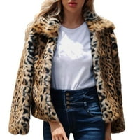 Pripijena jakna s patentnim zatvaračem Ženska traper jakna ženski krzneni modni leopard kaput dugih rukava zimski