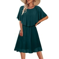 Ženska ljetna jednobojna haljina bez rukava s pelerinom, Minidresses u tekućem šifonu u zelenoj boji