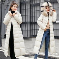 Ženske jakne, dugi kaputi s pahuljastim baršunastim obrubom i kapuljačom, izolirani zimski prošiveni pamučni teški
