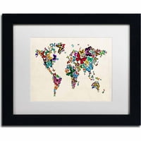 Zaštitni znak likovna umjetnost Leptiri Map of the World II Canvas Art od Michaela Tompsetta, White Matte, crni