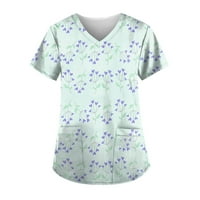 Leylayray Womens bluza žena personalizirani tisak s kratkim rukavima V-izrez Radne majice Svijetlo plava S
